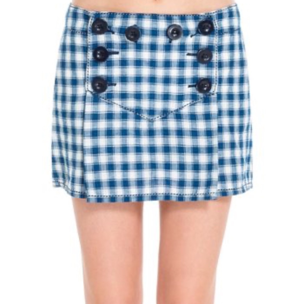 Leon Max Navy & White Buffalo Check Button-Front Linen-Blend Skort - Size 6